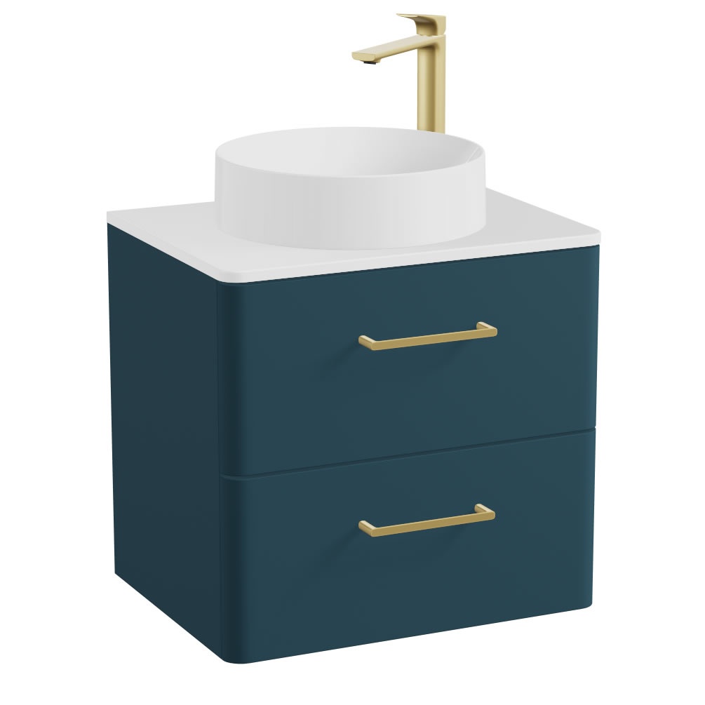 Vado Cameo 600mm Atlantic Blue Wall Hung 2 Drawer Vanity Unit, Worktop & Basin